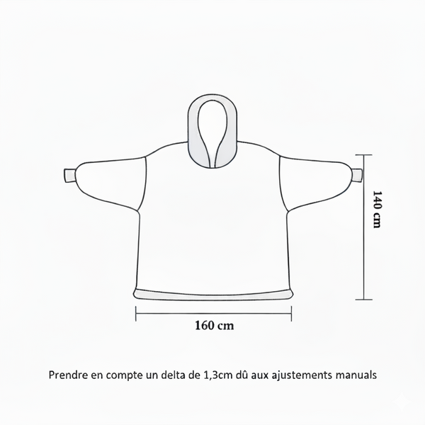Couverture à capuche oversize en sherpa, grande taille 160 × 140 cm. Ultra-douce avec poche kangourou — parfaite pour le cocooning et le télétravail.