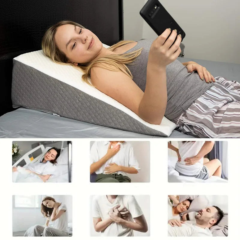 Oreiller Wedge Triangle en Mousse Mémoire – Anti-Ronflement, Soulagement Jambes & Dos, Sommeil Réparateur
