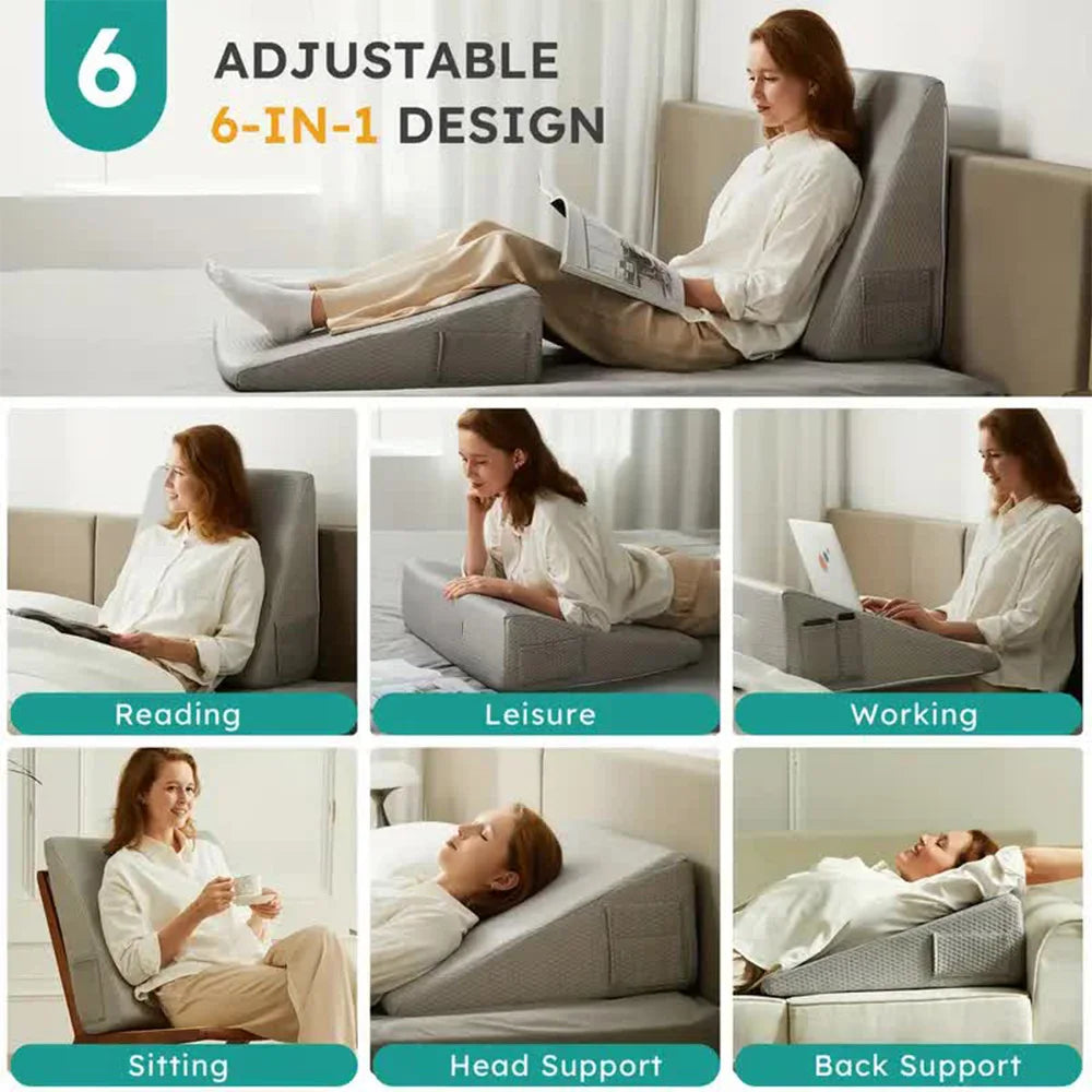 Oreiller Wedge Triangle en Mousse Mémoire – Anti-Ronflement, Soulagement Jambes & Dos, Sommeil Réparateur