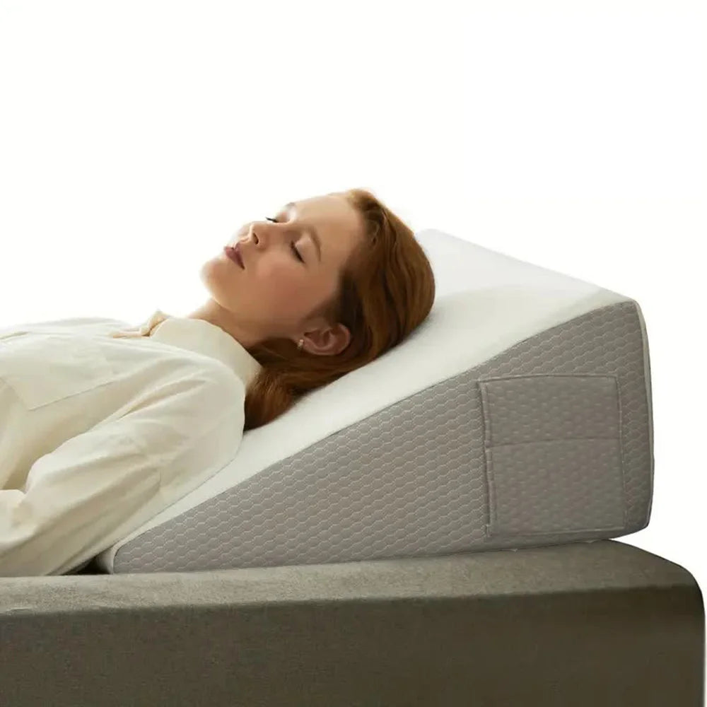 Oreiller Wedge Triangle en Mousse Mémoire – Anti-Ronflement, Soulagement Jambes & Dos, Sommeil Réparateur