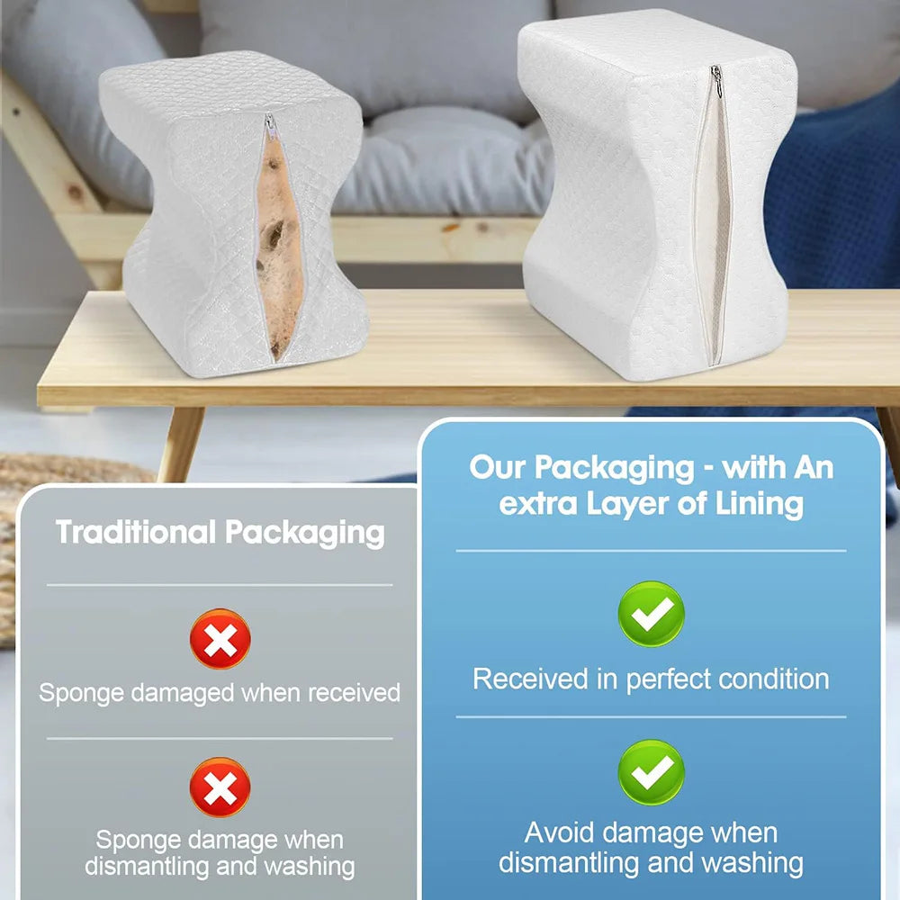 Oreiller Genoux Mémoire de Forme avec Sangle – Alignement Hanches & Soulagement Jambes, Dos et Sciatique