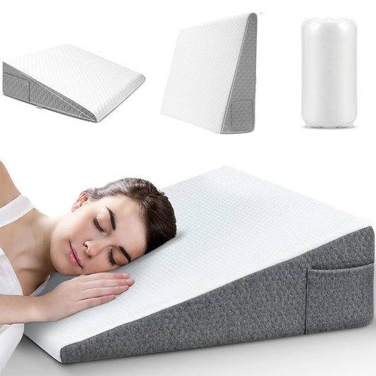 Oreiller Wedge Triangle en Mousse Mémoire – Anti-Ronflement, Soulagement Jambes & Dos, Sommeil Réparateur
