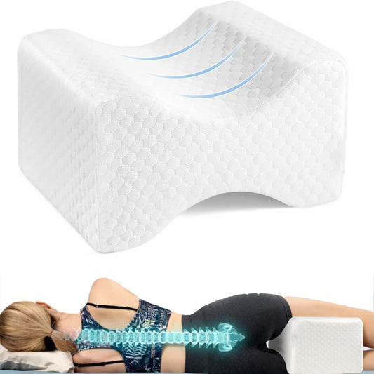 Oreiller Genoux Mémoire de Forme avec Sangle – Alignement Hanches & Soulagement Jambes, Dos et Sciatique